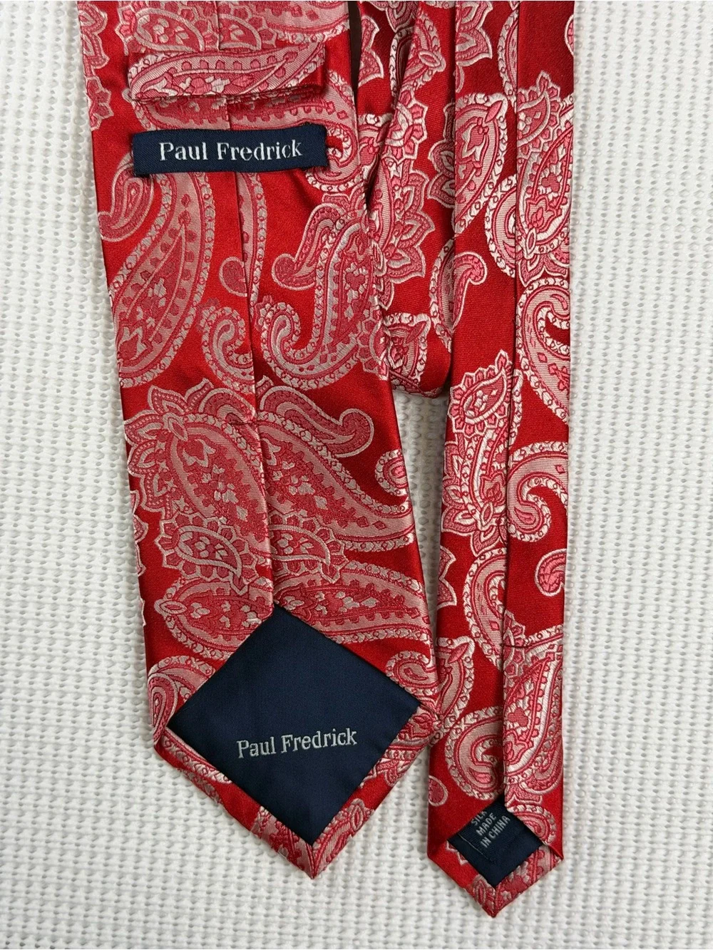 Paul Fredrick Red & Silver Classy Paisley Silk-Style Tie- Professional Style